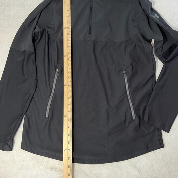 Under Armour Mens Vanish Popover Medium M Hood Threadborn Fitted Black 1/4 Zip - Picture 5 of 10